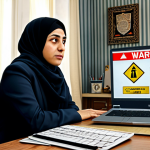 Online Shopping Caution**

A woman sitting at her desk looking concerned at her laptop screen, a credit card in her hand, fully clothed in modest office attire, an overlay of a padlock and warning signs subtly visible on the screen. Background: A cozy Turkish home office setting with traditional decor. safe for work, appropriate content, perfect anatomy, natural proportions, family-friendly, professional digital art.

**